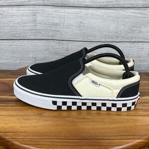 Vans Asher Slip On Black Antique White Checkerboard Shoes Men’s Sneaker Size 8.5